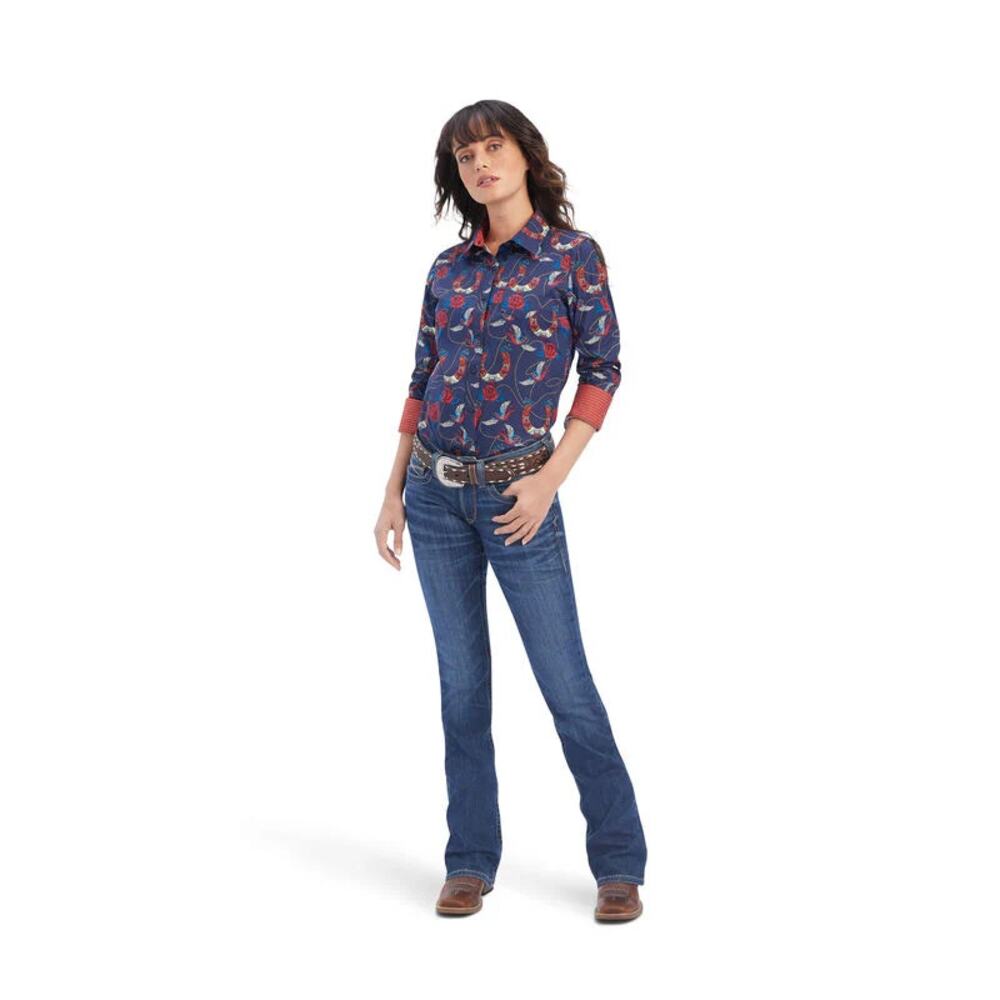 NWT Ariat Button Up Shirt Wrinkle Resist Kirby Stretch Ropey Rose Print Size 3X